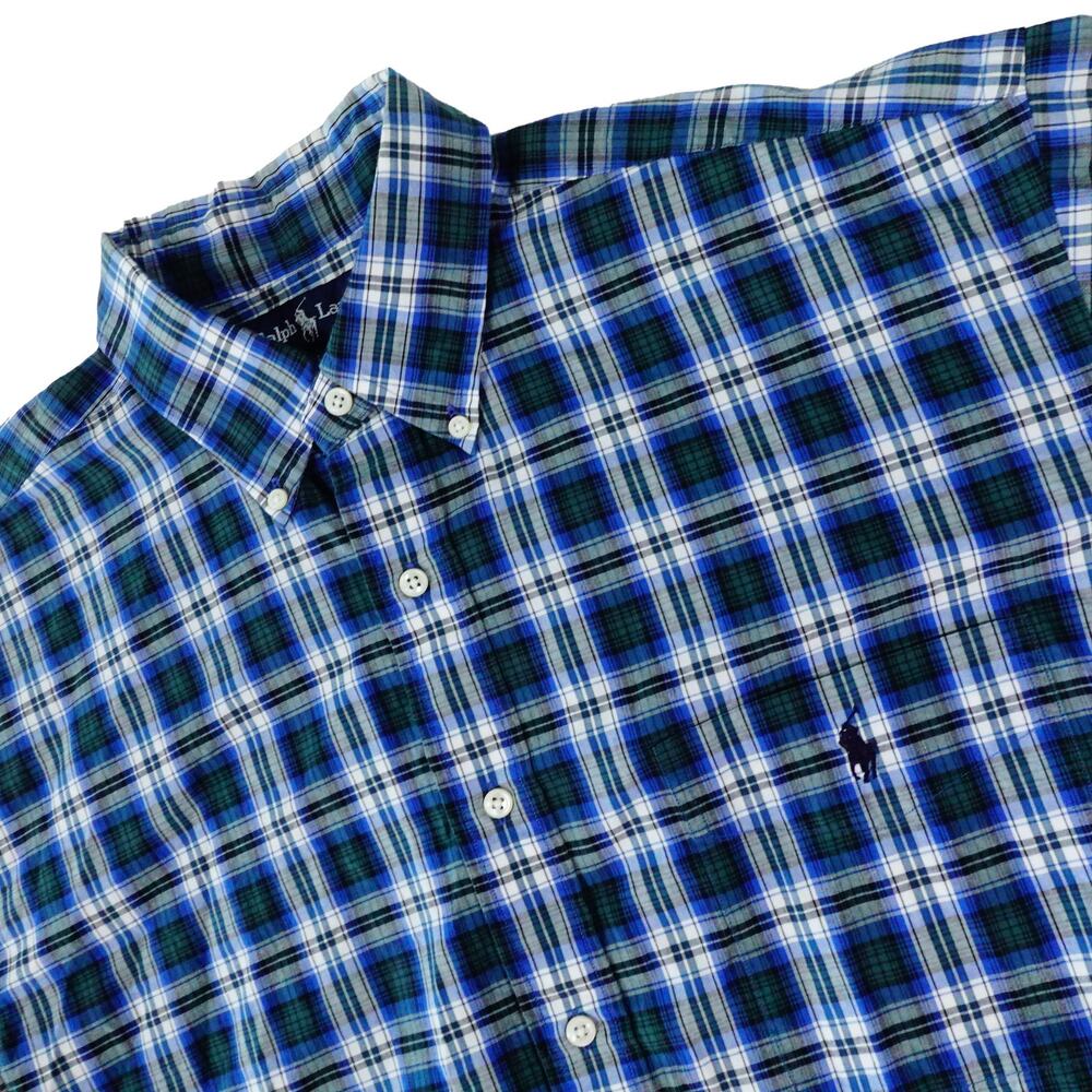Ralph Lauren Blake Vintage Plaid Blue Green Button Up Shirt Men's Large